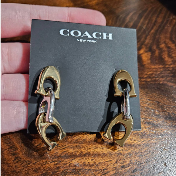 COACH Triple-C Drop Linked Signature Drop Earrings Gold & Silver-Tone Plating - Picture 1 of 7